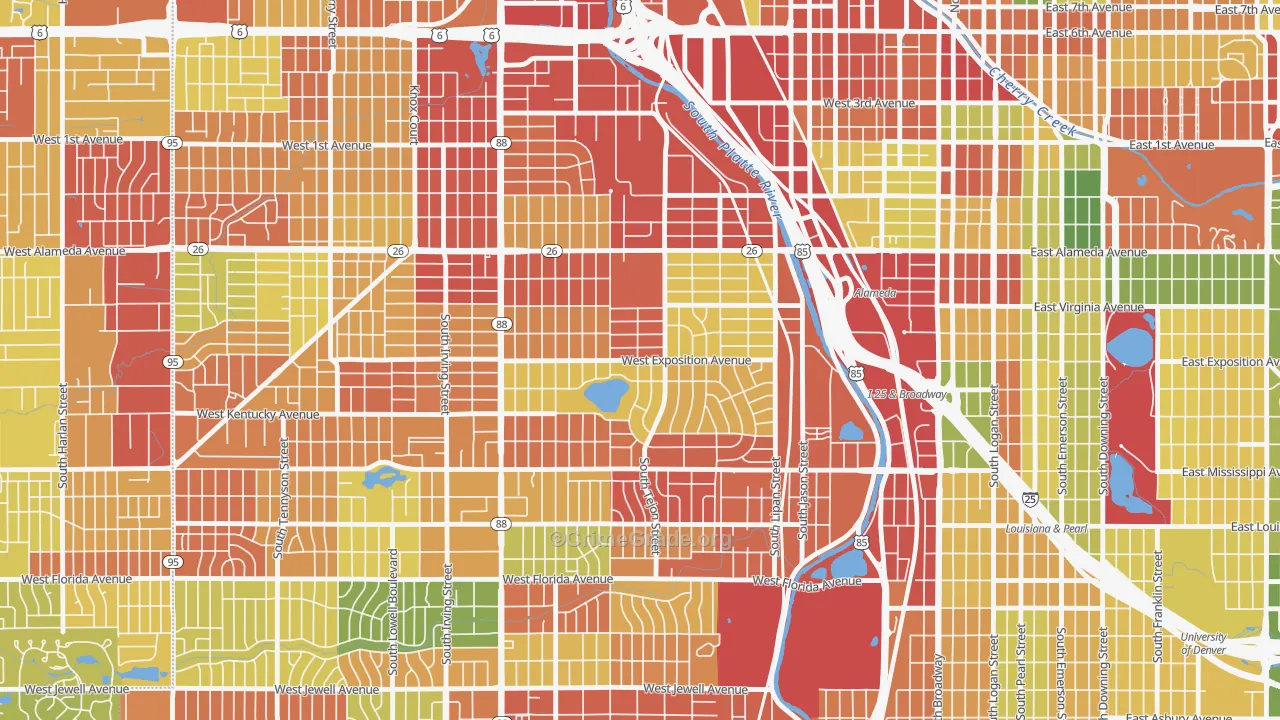 Athmar Park, Denver, CO Map of Robbery Rates