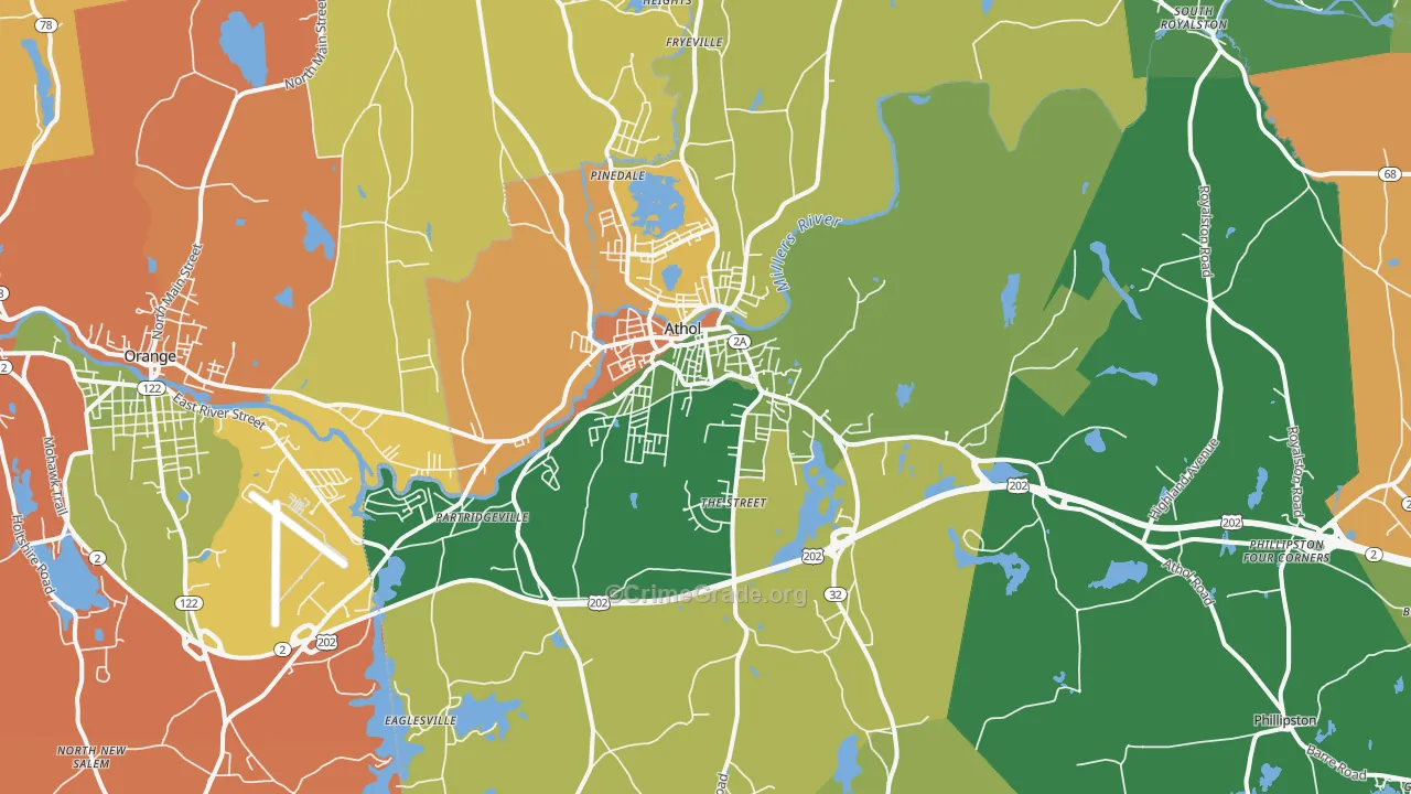 Athol, MA Map of Robbery Rates