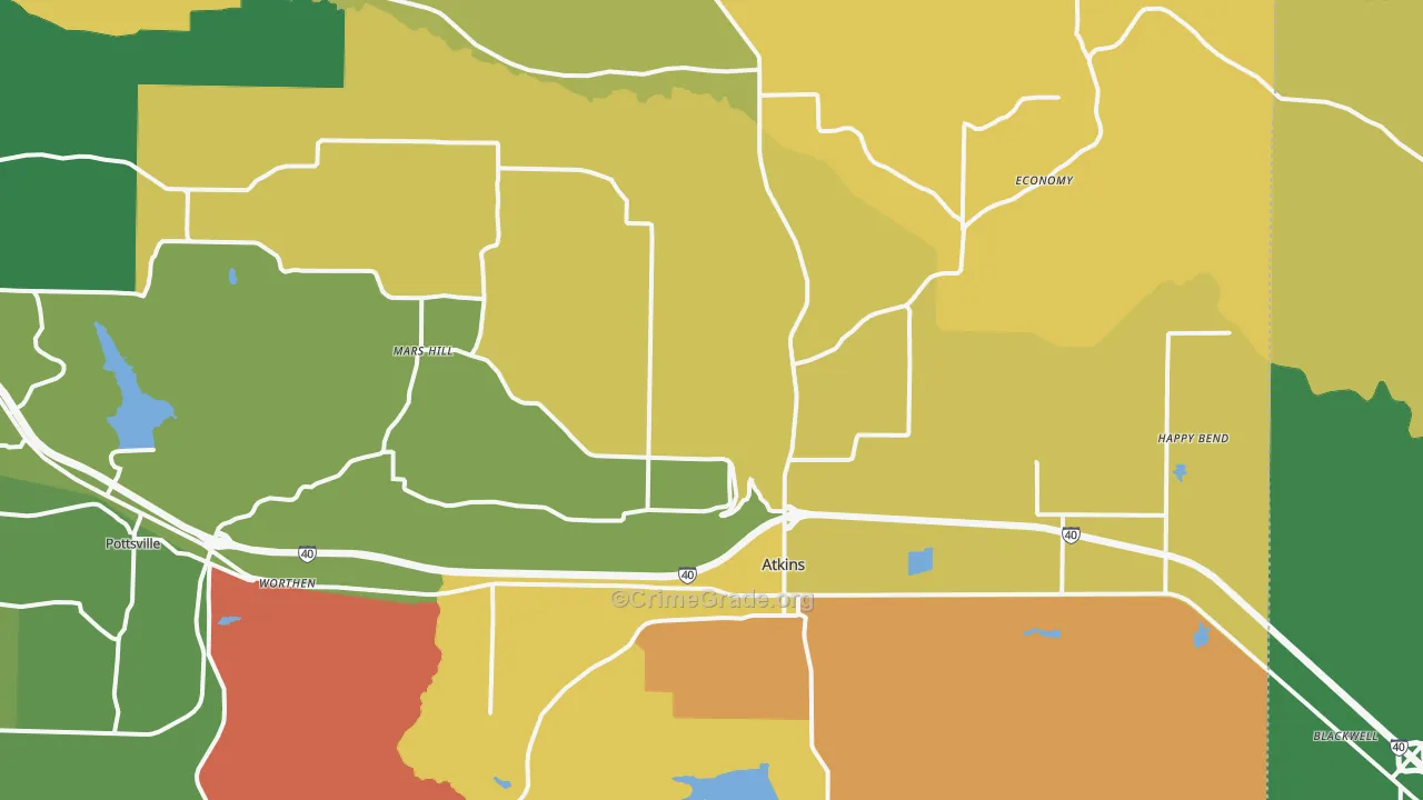 Atkins, AR Map of Robbery Rates