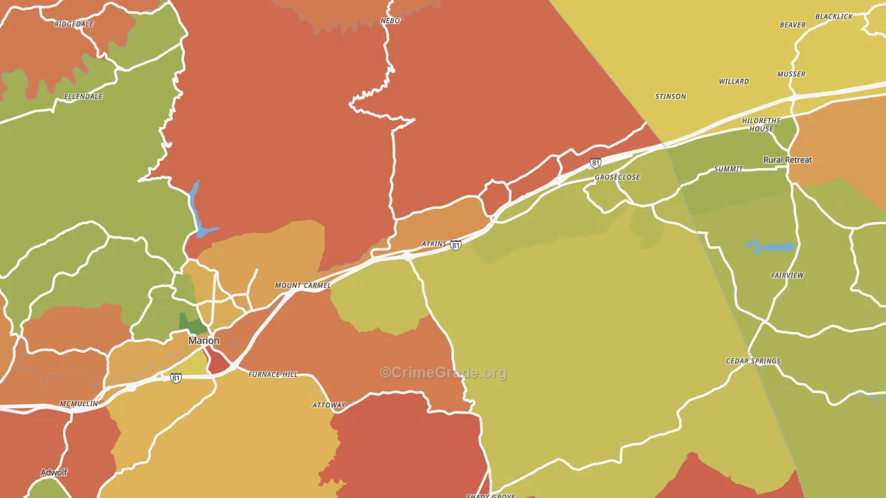 Atkins, VA Map of Robbery Rates