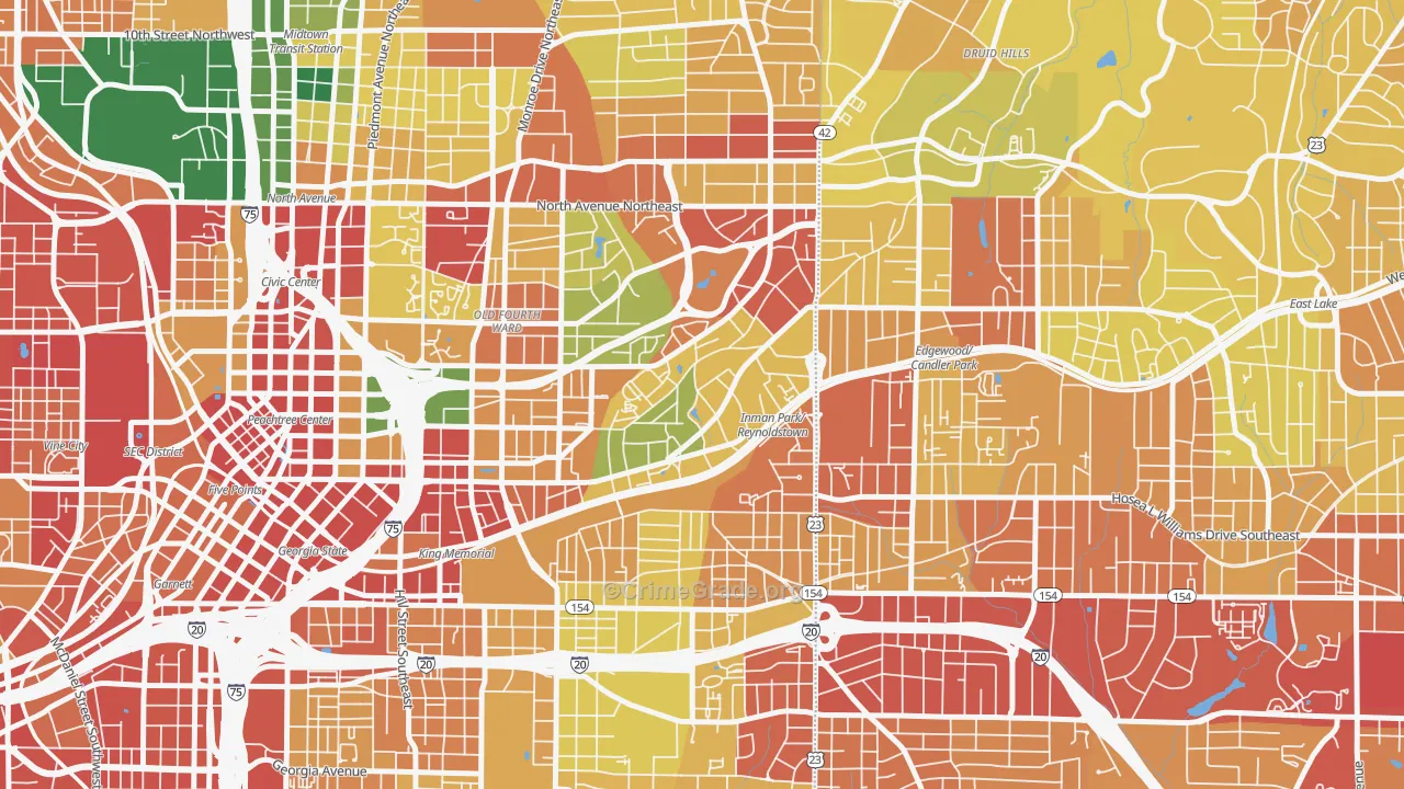 Atlanta-Inman Park, Atlanta, GA Map of Robbery Rates