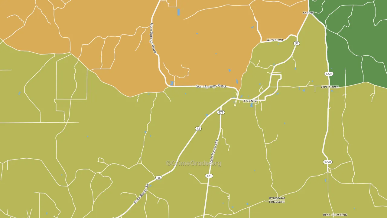 Atlanta, LA Map of Robbery Rates