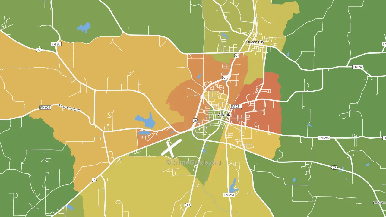 Atlanta, TX Map of Robbery Rates