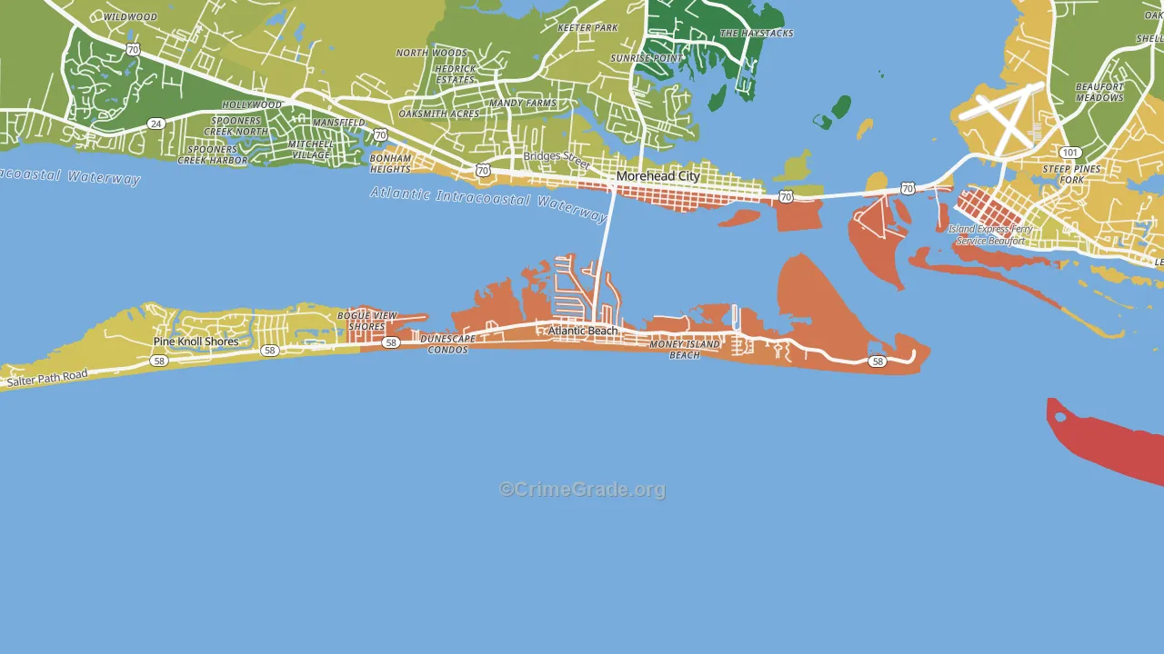 Atlantic Beach, NC Map of Robbery Rates