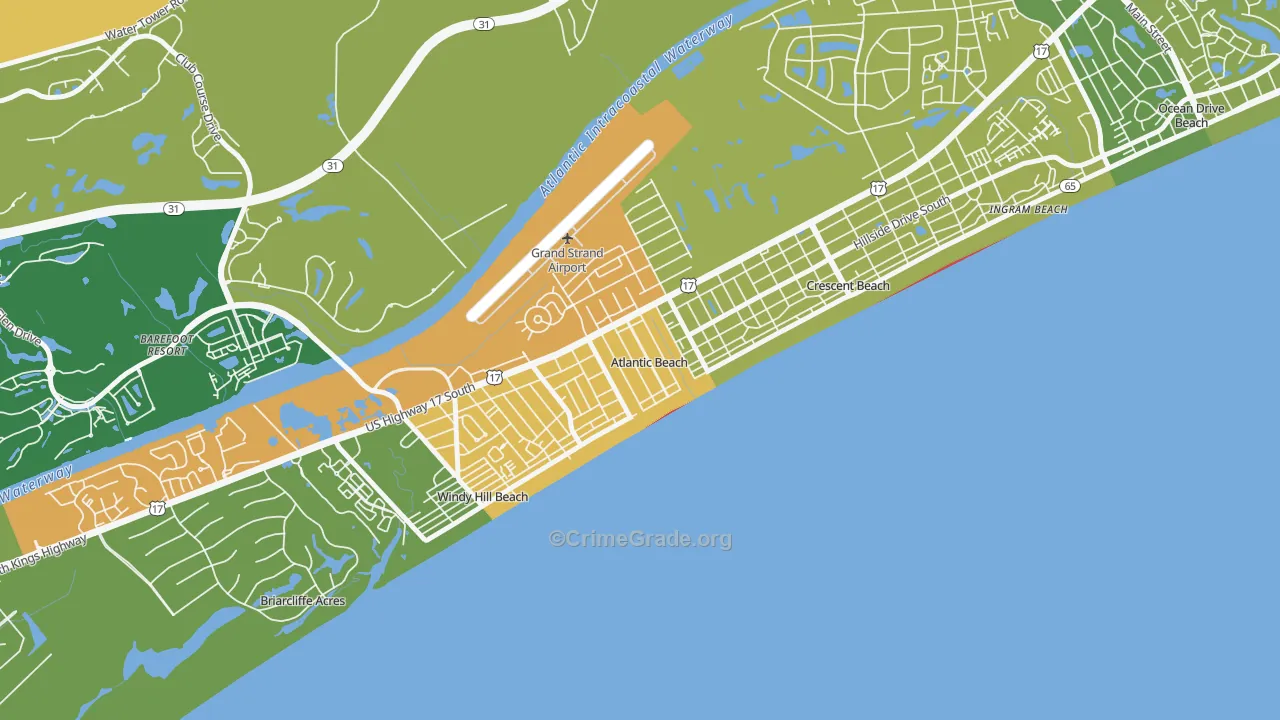 Atlantic Beach, SC Map of Robbery Rates