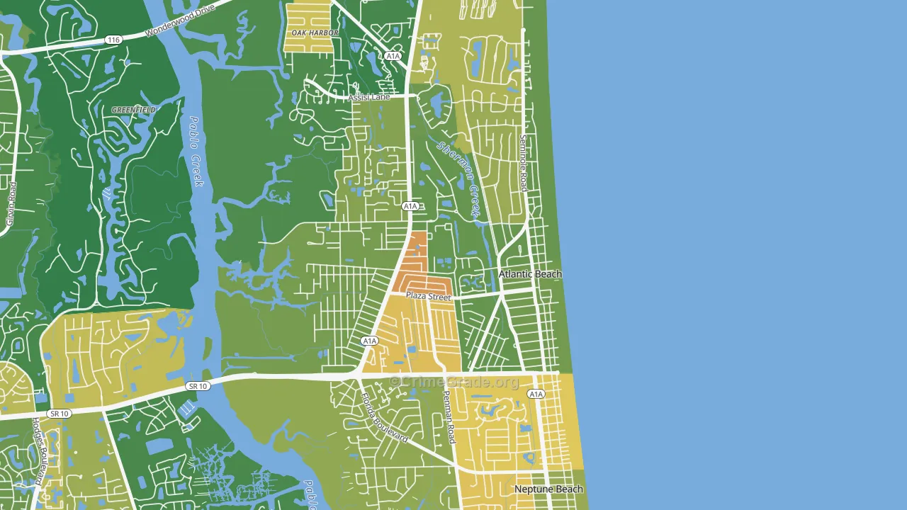 Atlantic Beaches, Atlantic Beach, FL Map of Robbery Rates