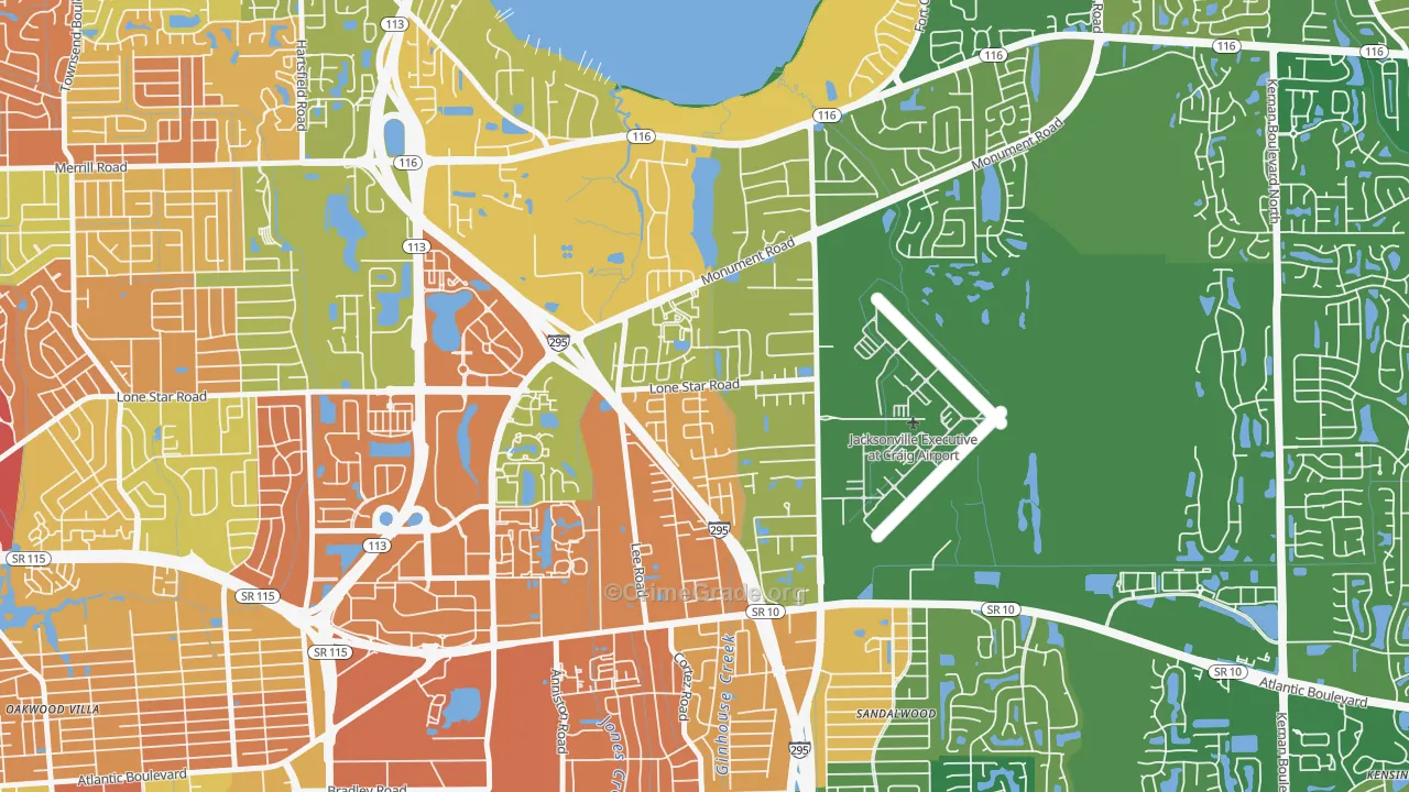 Atlantic Boulevard Estates, Jacksonville, FL Map of Robbery Rates