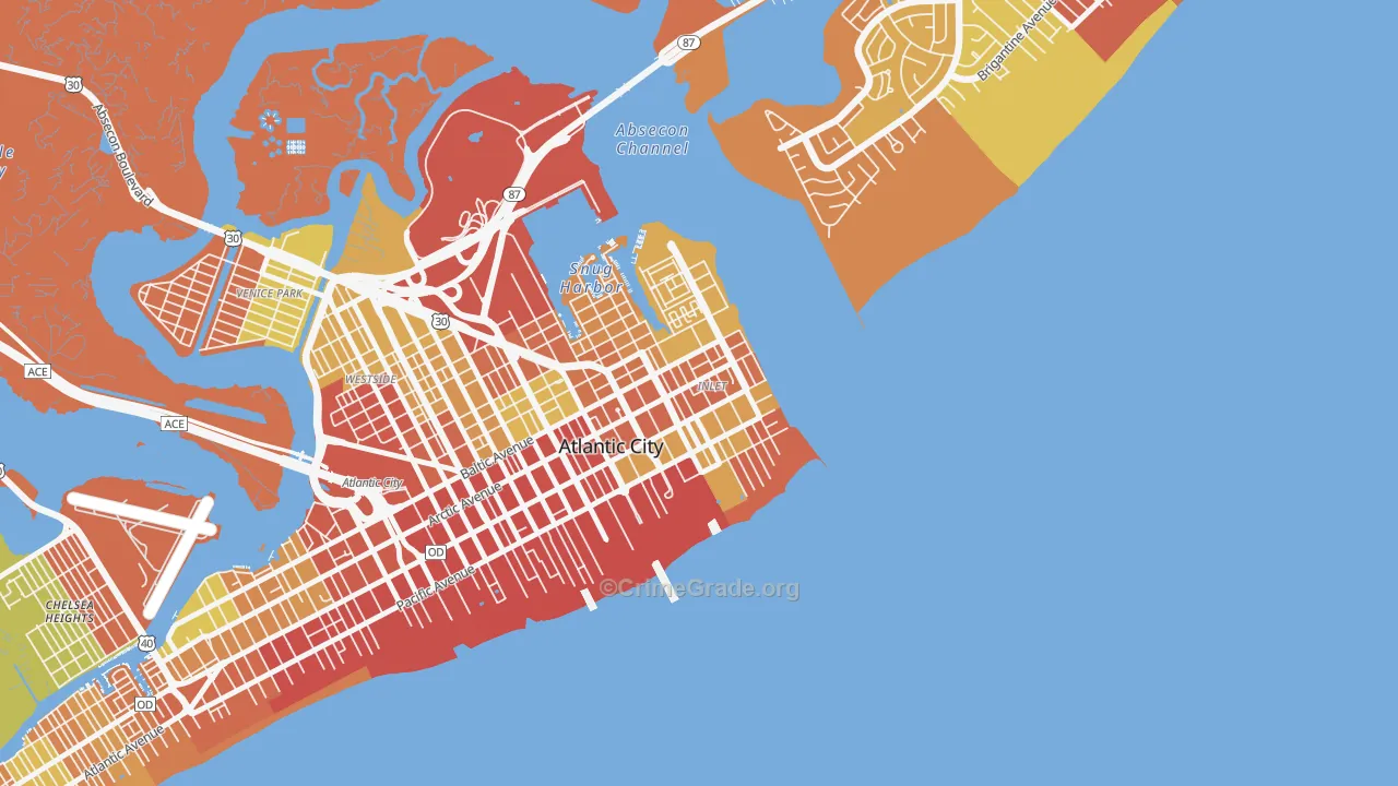 Atlantic City Inlet, Atlantic City, NJ Map of Robbery Rates