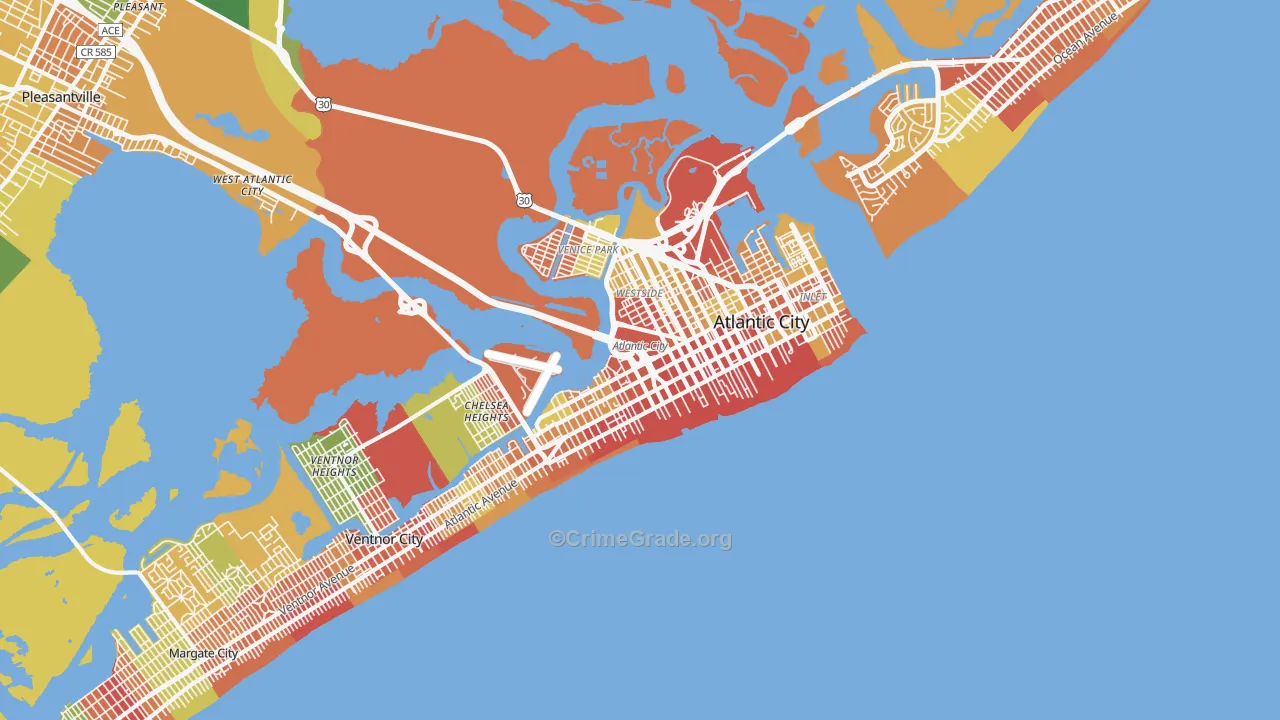 Atlantic City, NJ Map of Robbery Rates