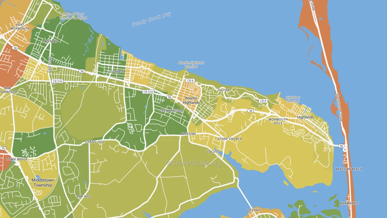 Atlantic Highlands, NJ Map of Robbery Rates