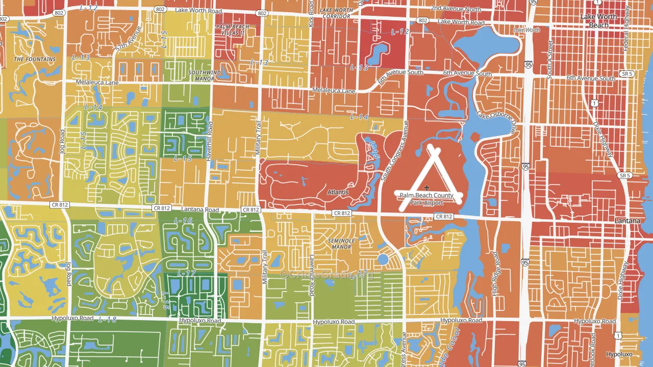 Atlantis, FL Map of Robbery Rates