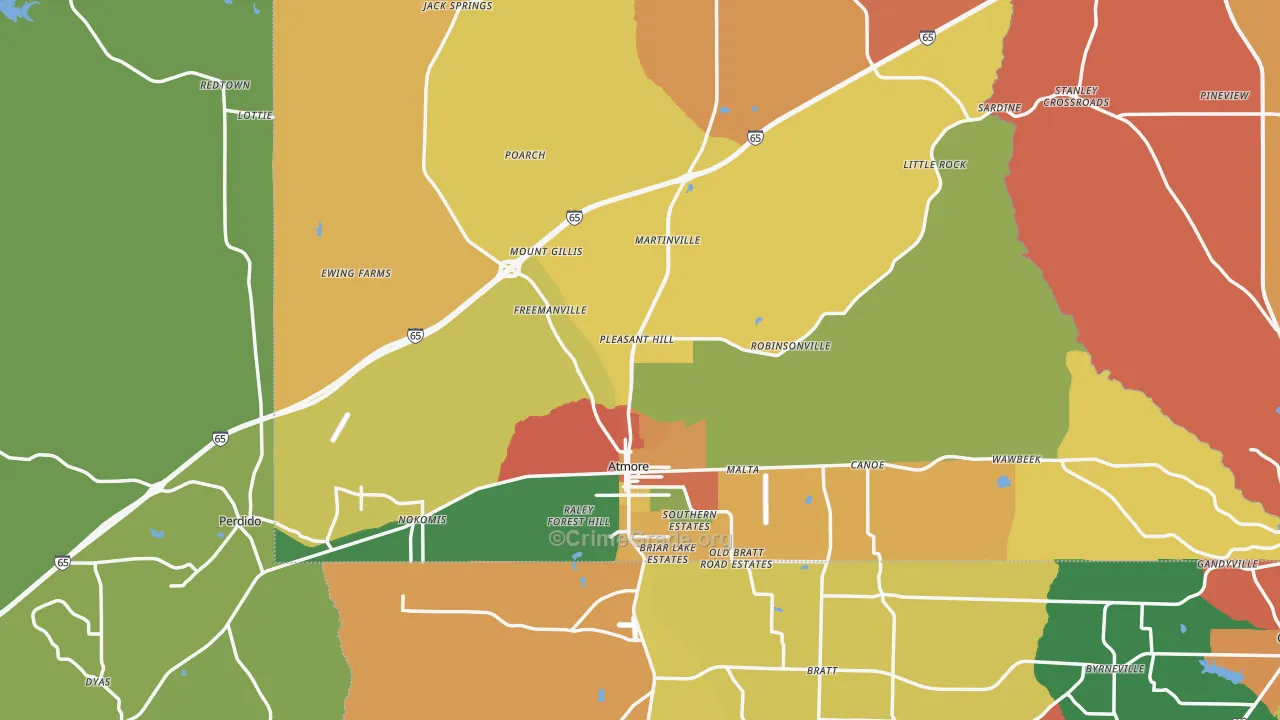 Atmore, AL Map of Robbery Rates