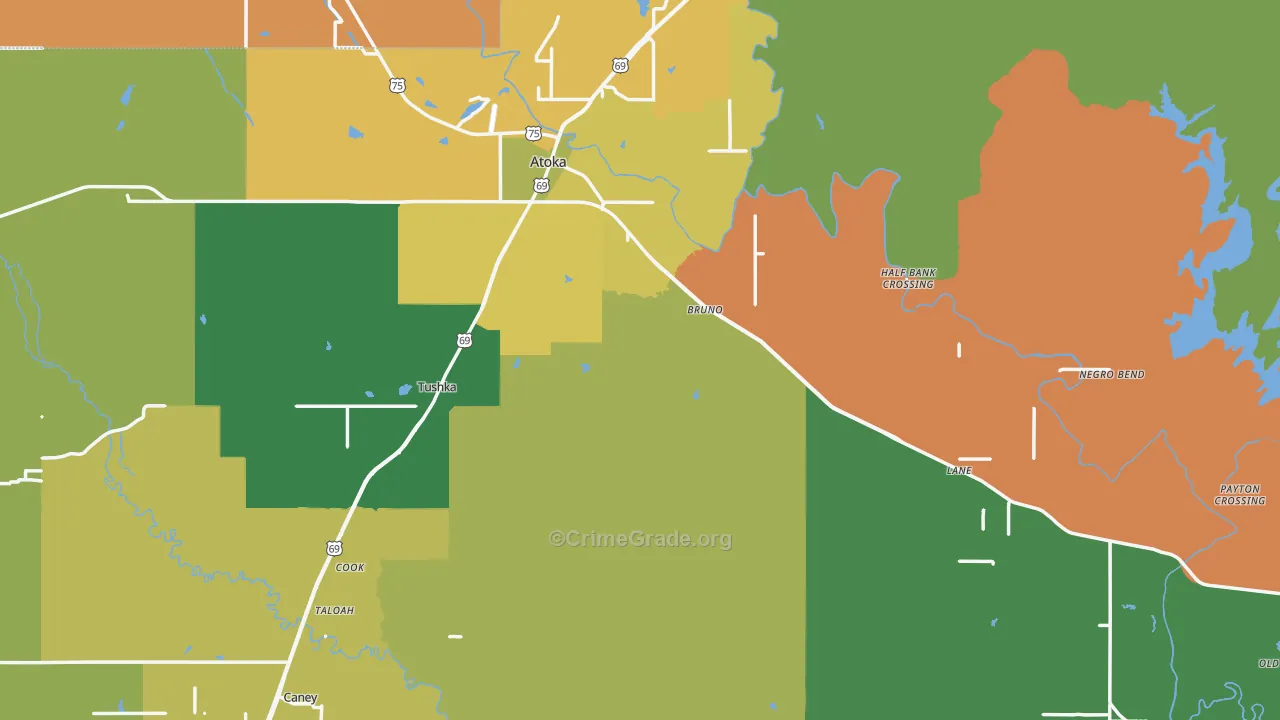 Atoka County, OK Map of Robbery Rates