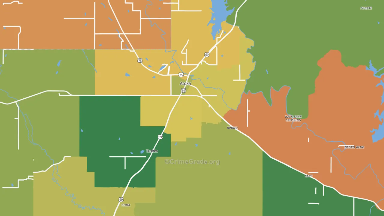 Atoka, OK Map of Robbery Rates