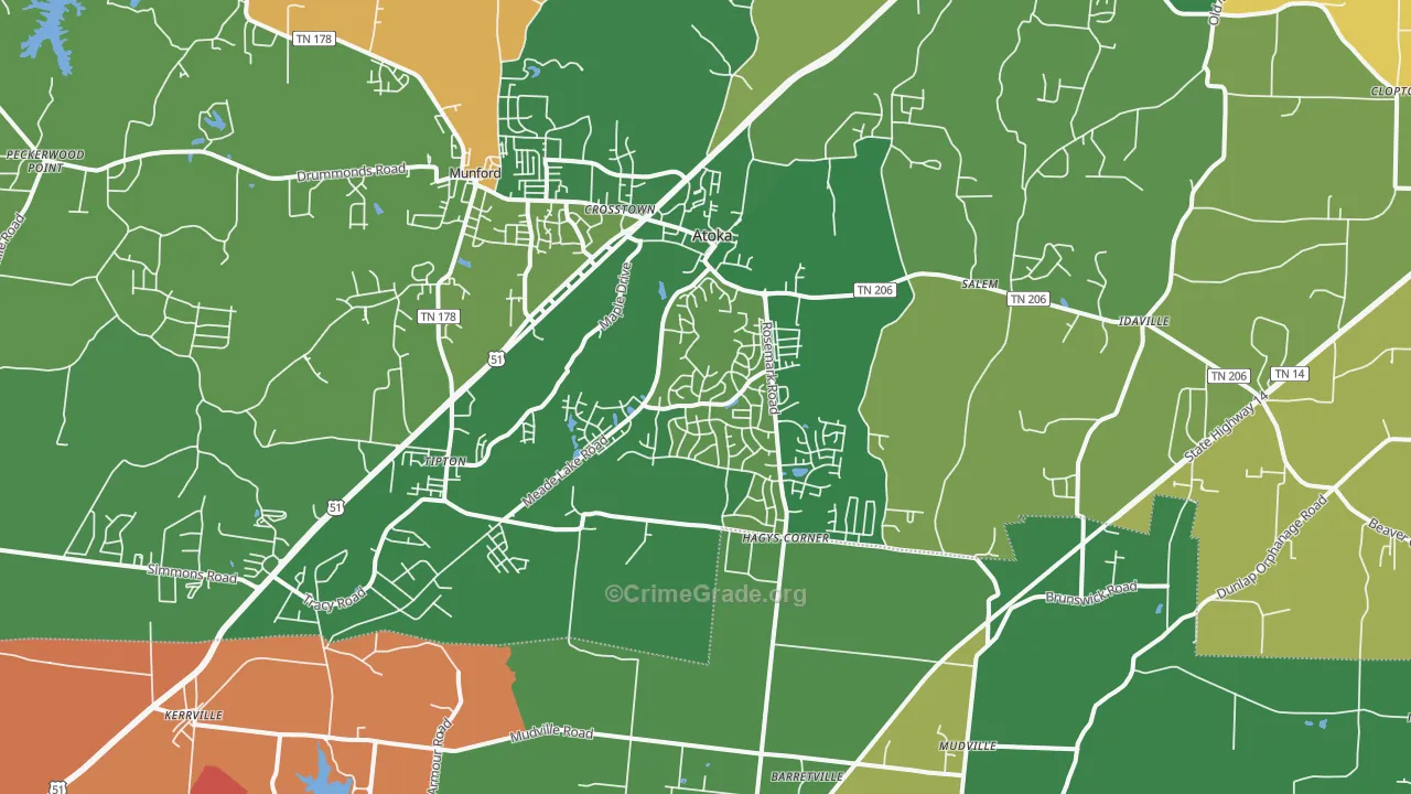Atoka, TN Map of Robbery Rates
