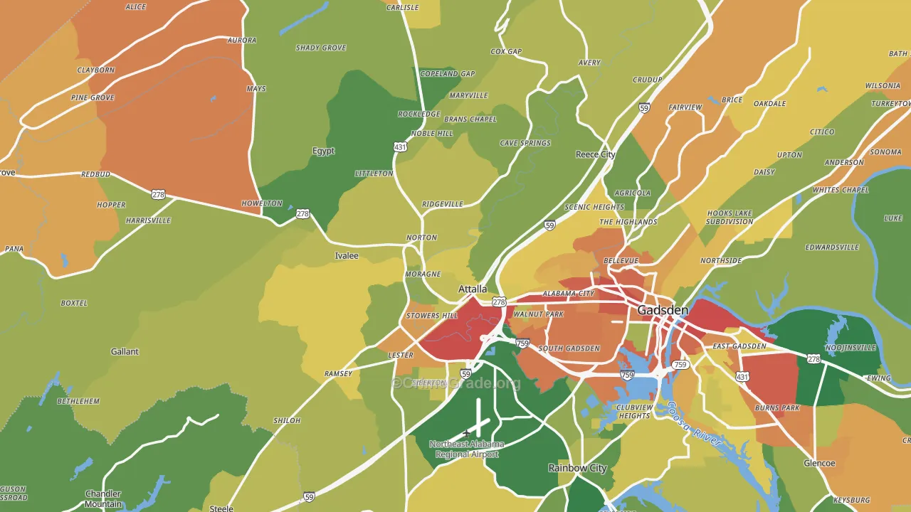 Attalla, AL Map of Robbery Rates