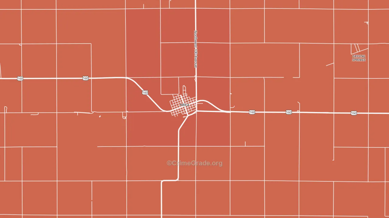 Attica, KS Map of Robbery Rates