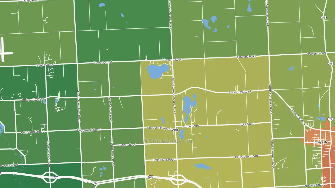 Attica, MI Map of Robbery Rates