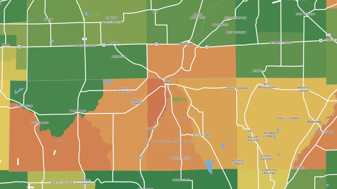 Attica, NY Map of Robbery Rates