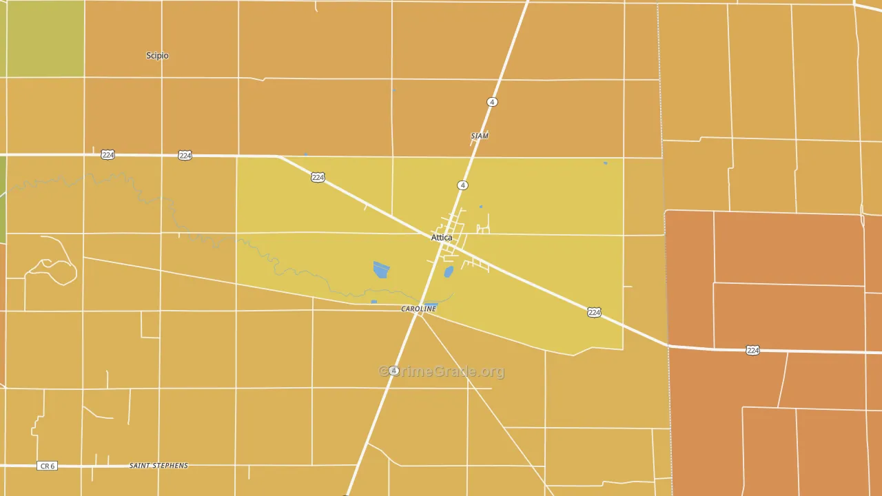 Attica, OH Map of Robbery Rates