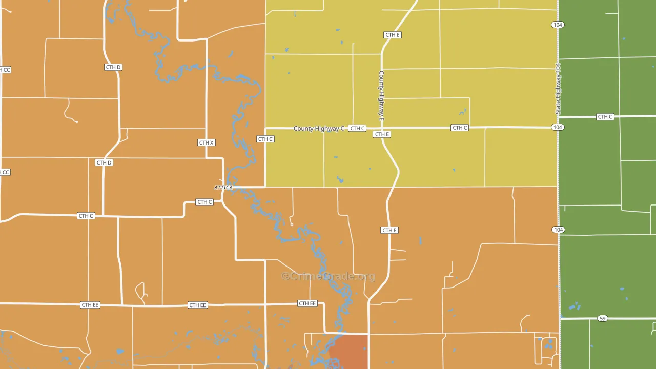 Attica, WI Map of Robbery Rates