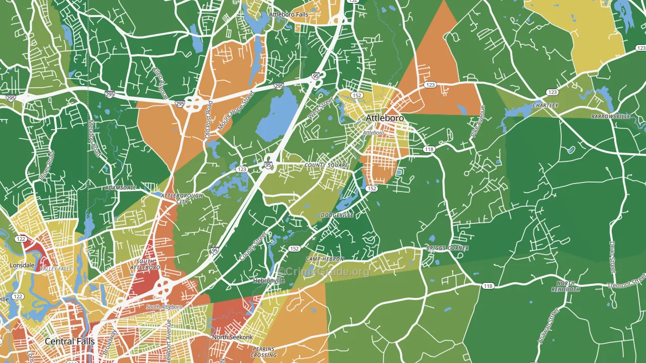 Attleboro, MA Map of Robbery Rates