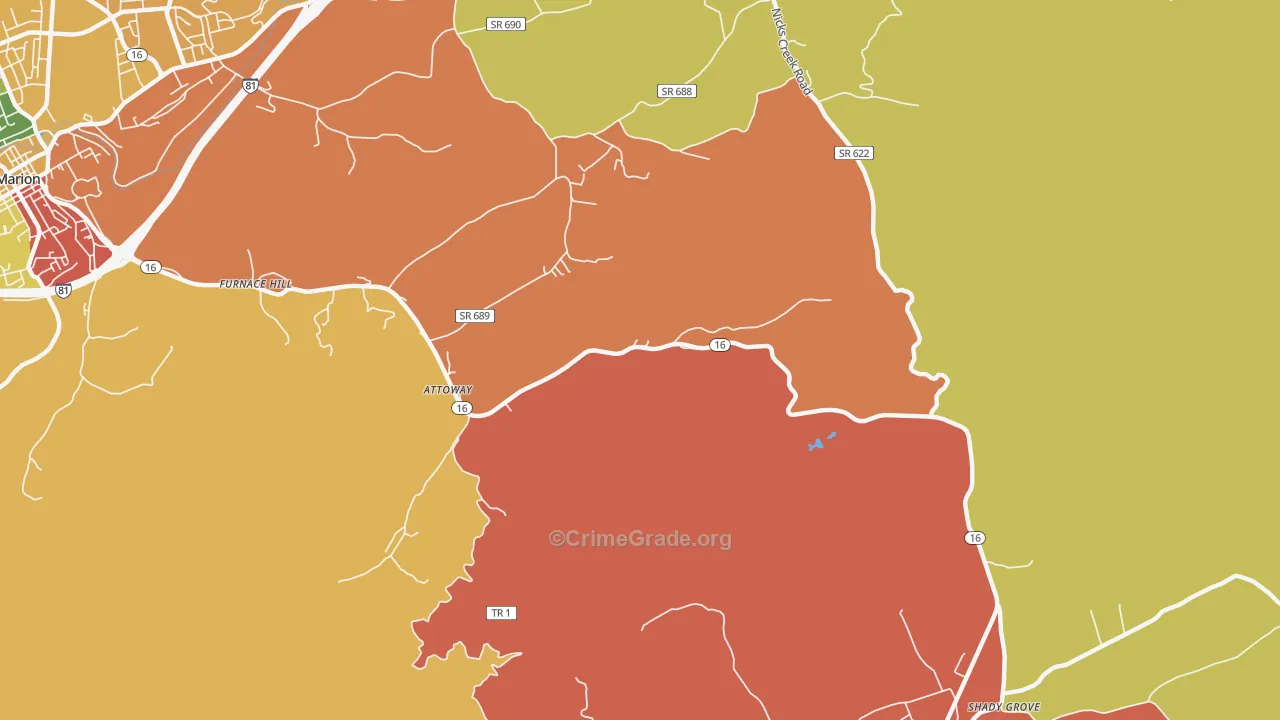 Attoway, VA Map of Robbery Rates