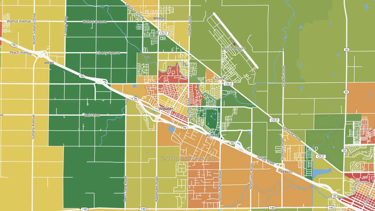 Atwater, CA Map of Robbery Rates