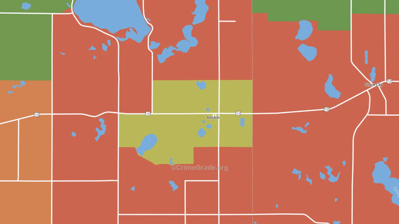 Atwater, MN Map of Robbery Rates