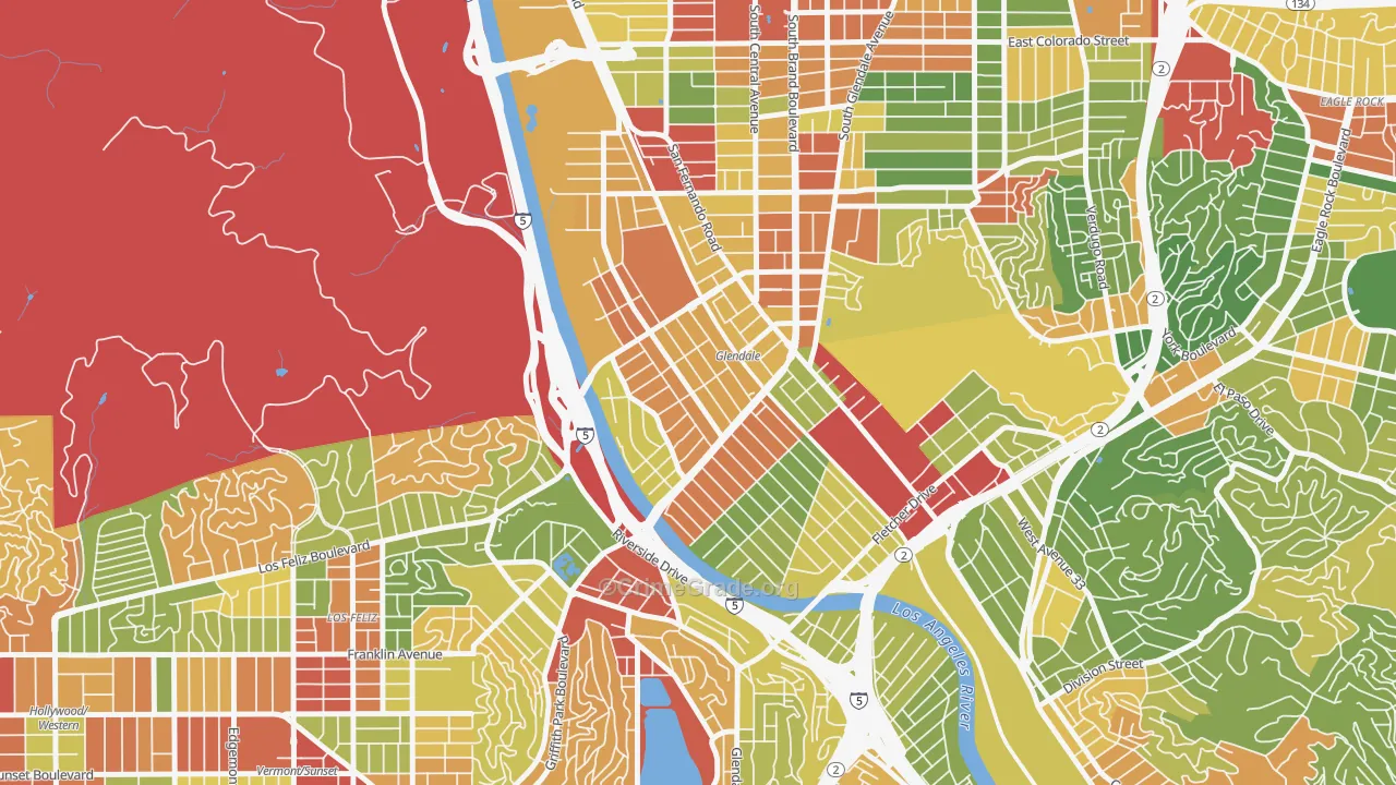 Atwater Village, Los Angeles, CA Map of Robbery Rates