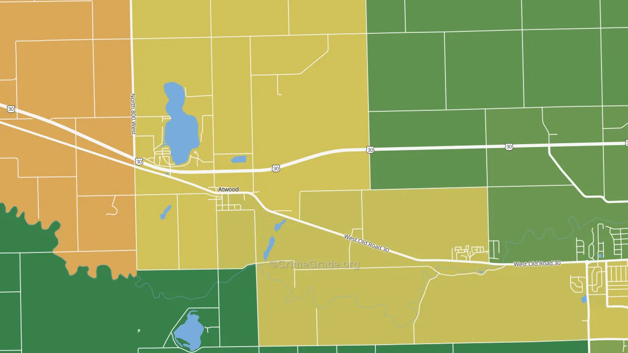 Atwood, IN Map of Robbery Rates