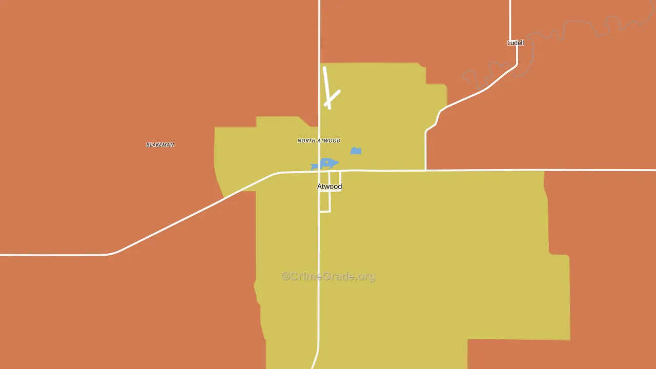 Atwood, KS Map of Robbery Rates