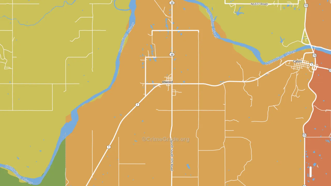 Atwood, OK Map of Robbery Rates