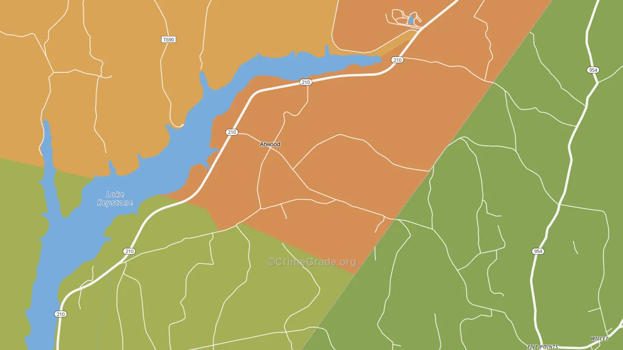 Atwood, PA Map of Robbery Rates