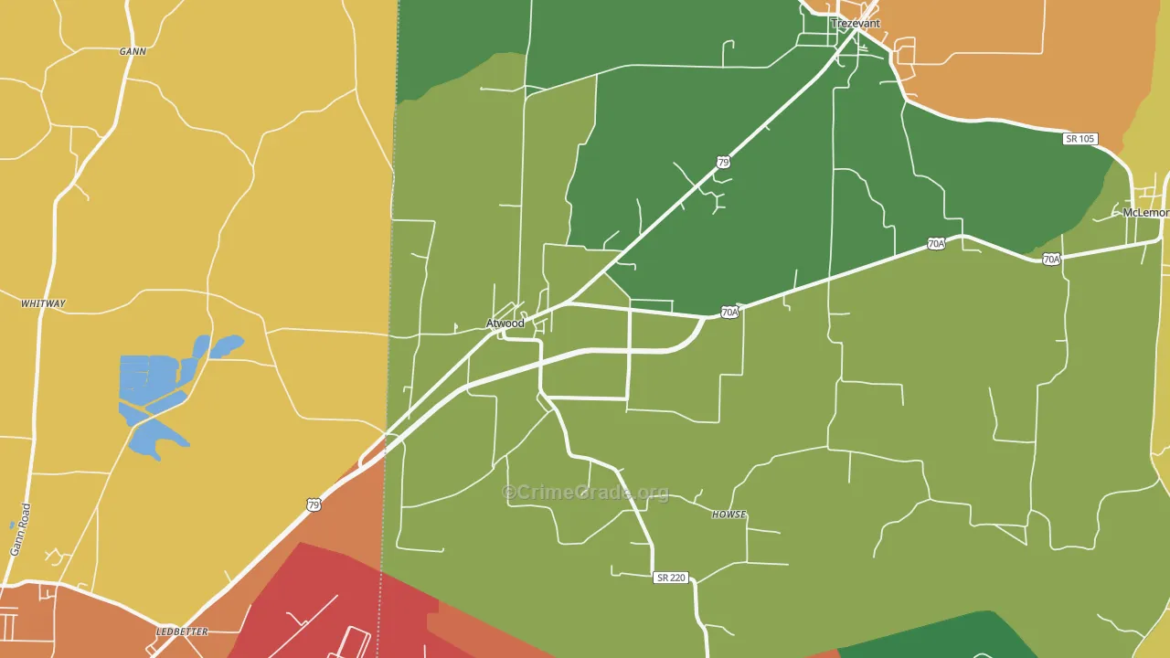 Atwood, TN Map of Robbery Rates