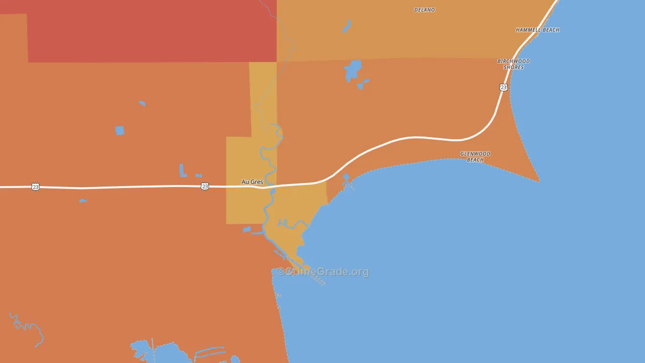 Au Gres, MI Map of Robbery Rates