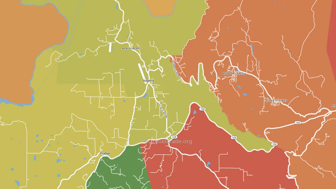Auberry, CA Map of Robbery Rates