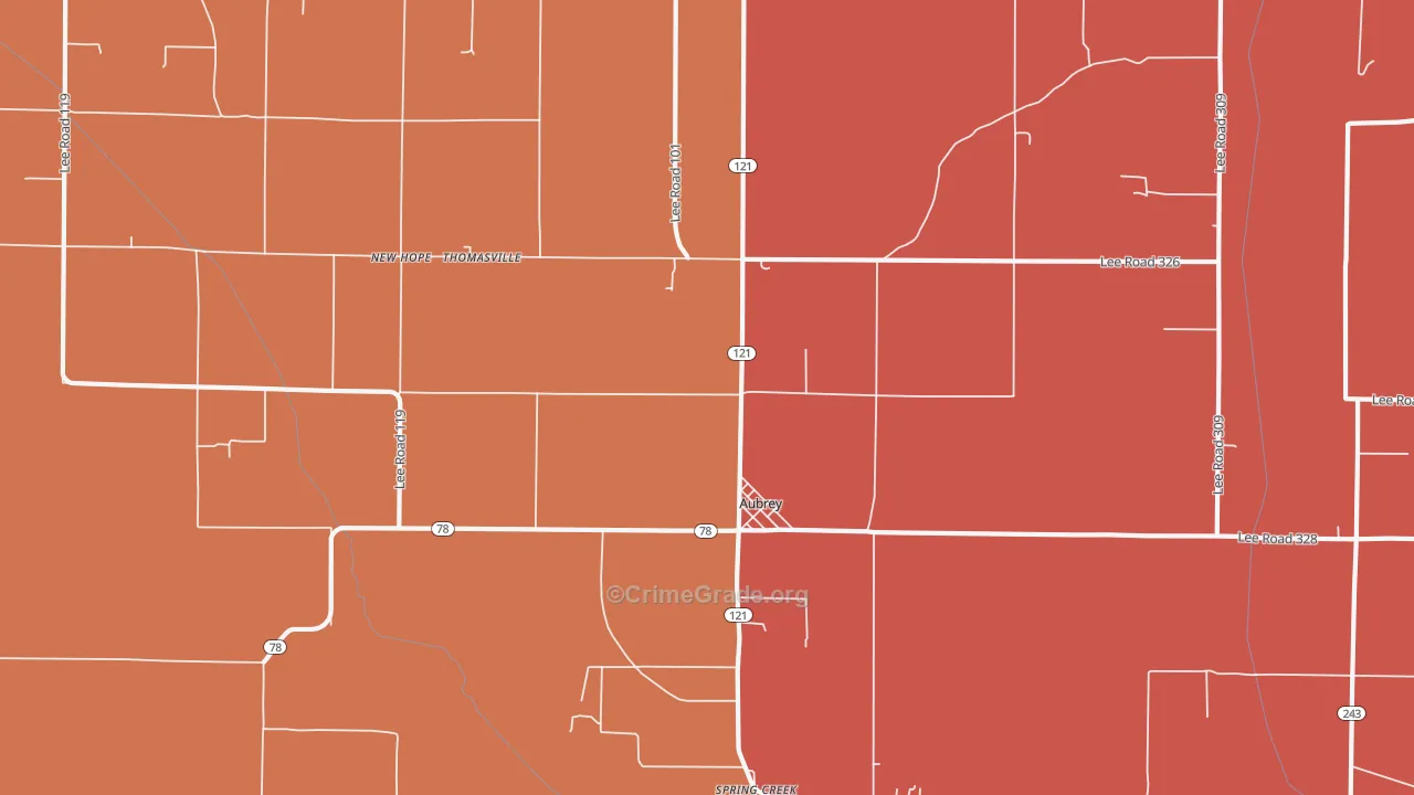 Aubrey, AR Map of Robbery Rates