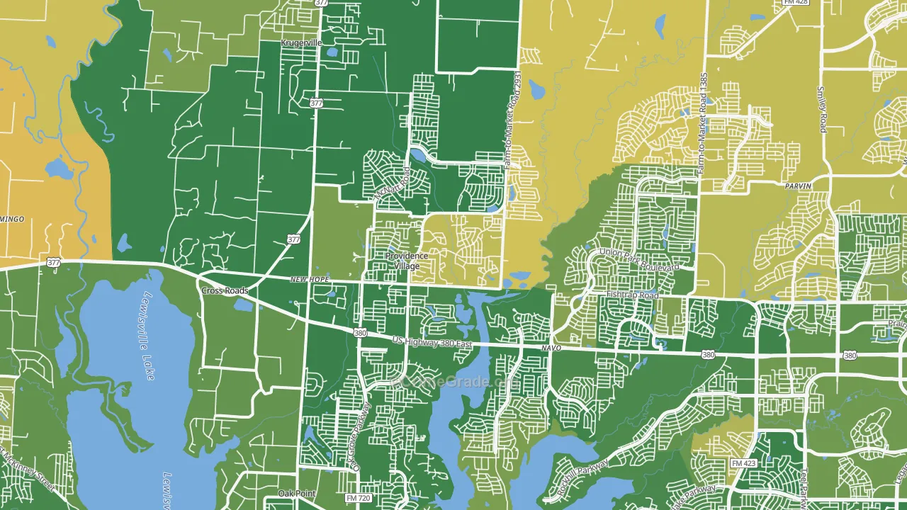 Aubrey, TX Map of Robbery Rates