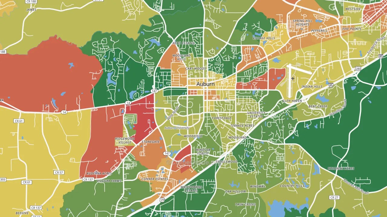 Auburn, AL Map of Robbery Rates