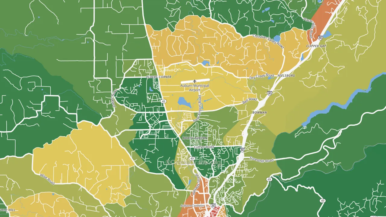 Auburn, CA Map of Robbery Rates