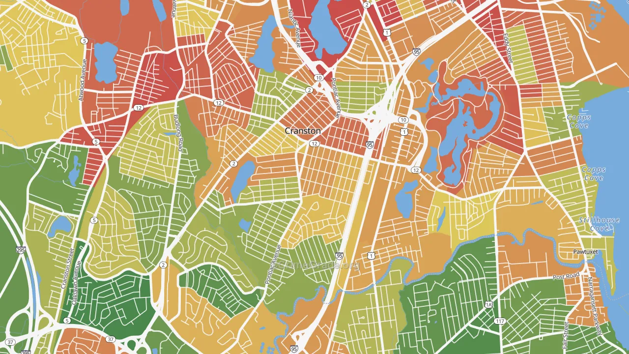 Auburn, Cranston, RI Map of Robbery Rates
