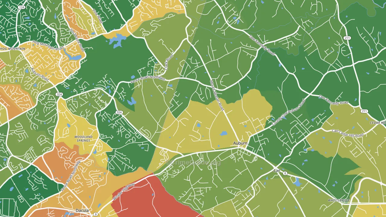 Auburn, GA Map of Robbery Rates