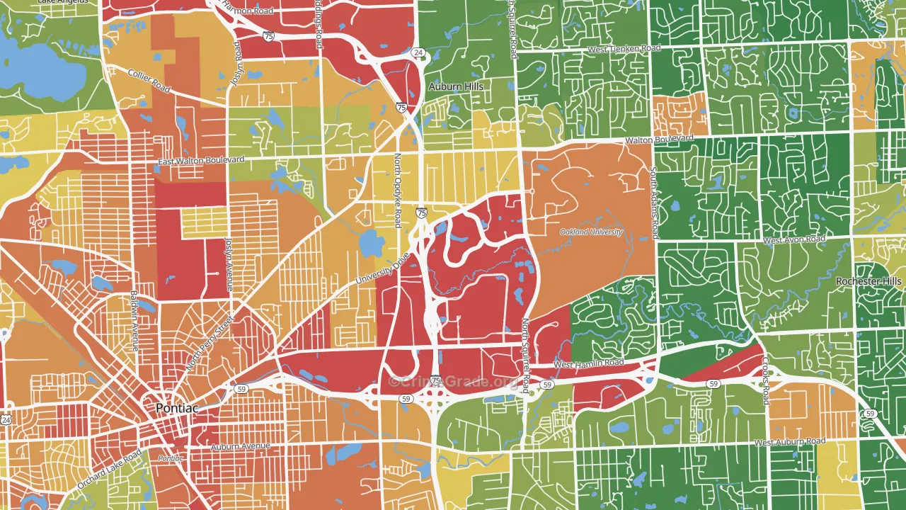Auburn Hills, MI Map of Robbery Rates