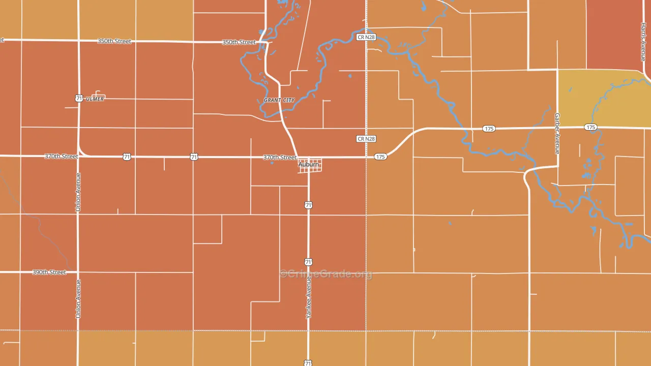 Auburn, IA Map of Robbery Rates