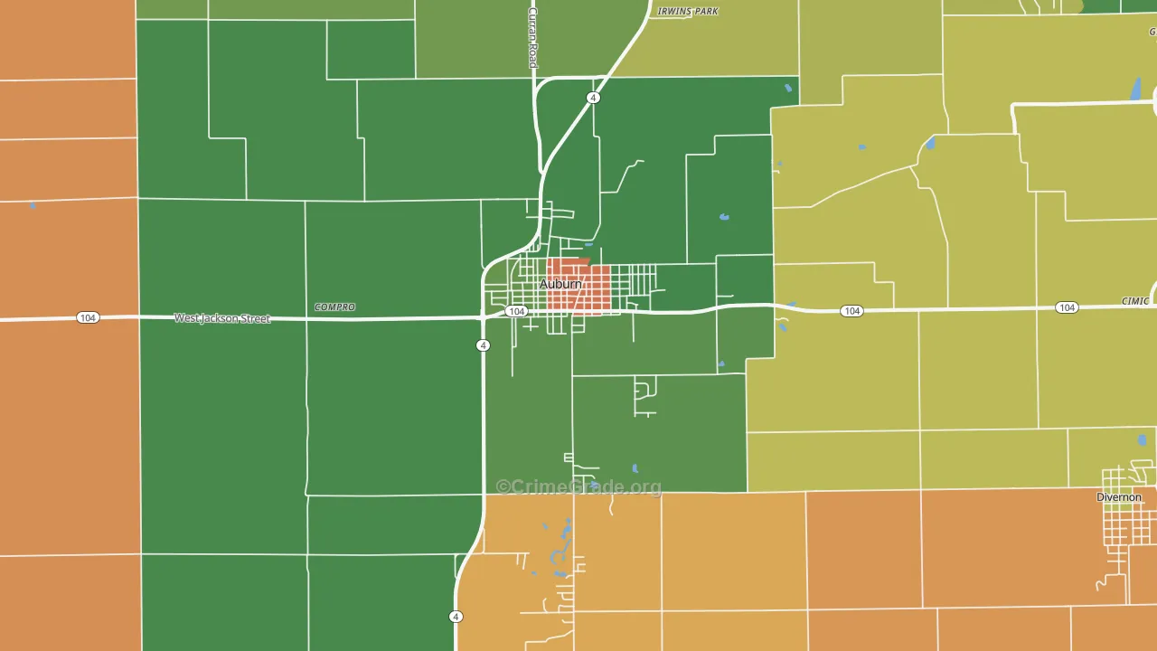Auburn, IL Map of Robbery Rates