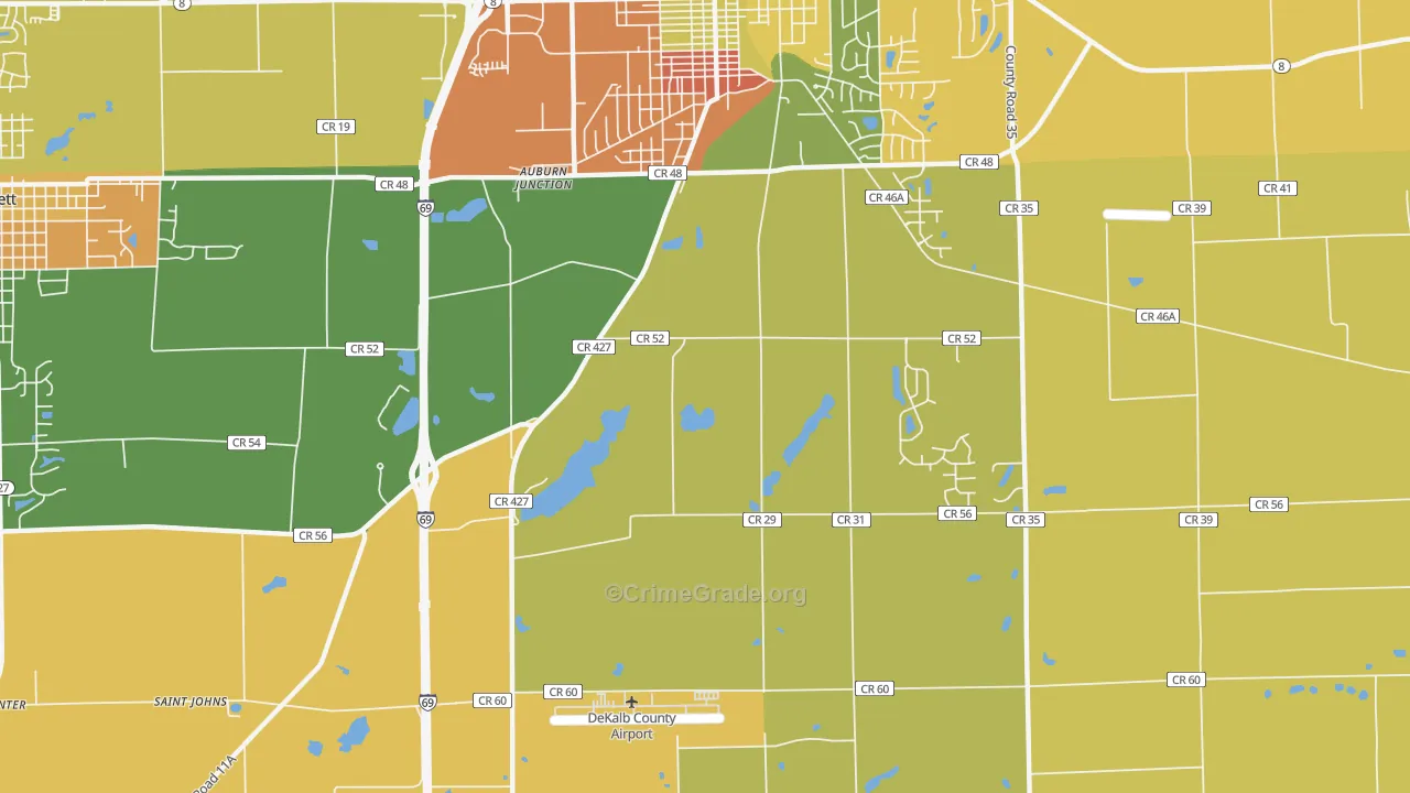 Auburn Junction, IN Map of Robbery Rates