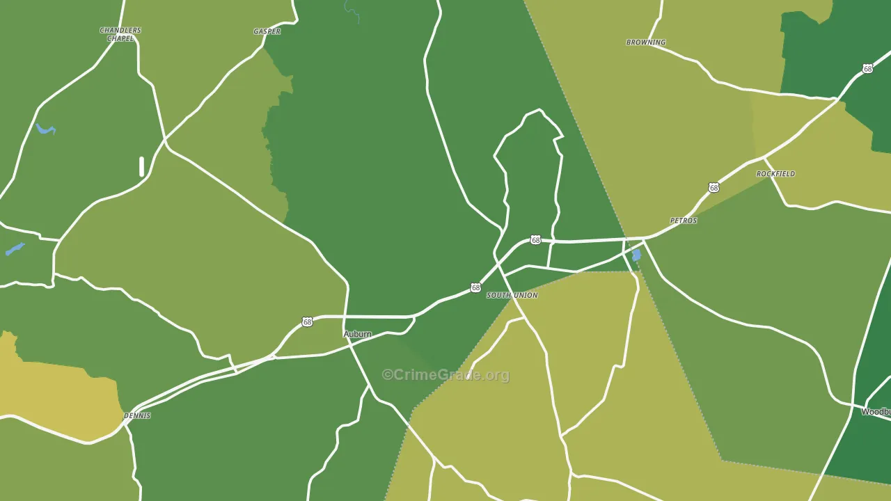 Auburn, KY Map of Robbery Rates