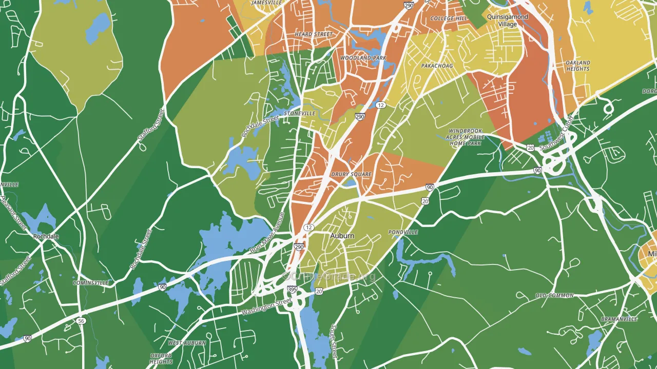 Auburn, MA Map of Robbery Rates