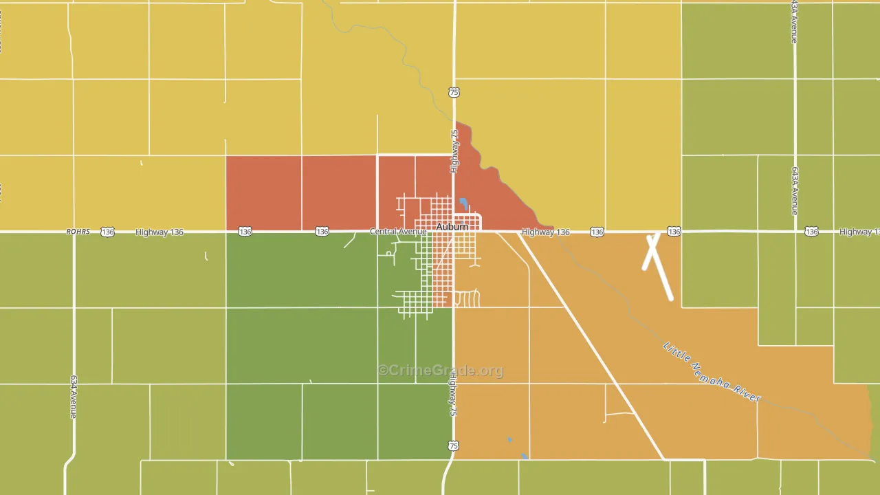 Auburn, NE Map of Robbery Rates
